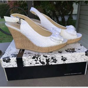 CL by Laudry  eyelet with bows cork wedge heels